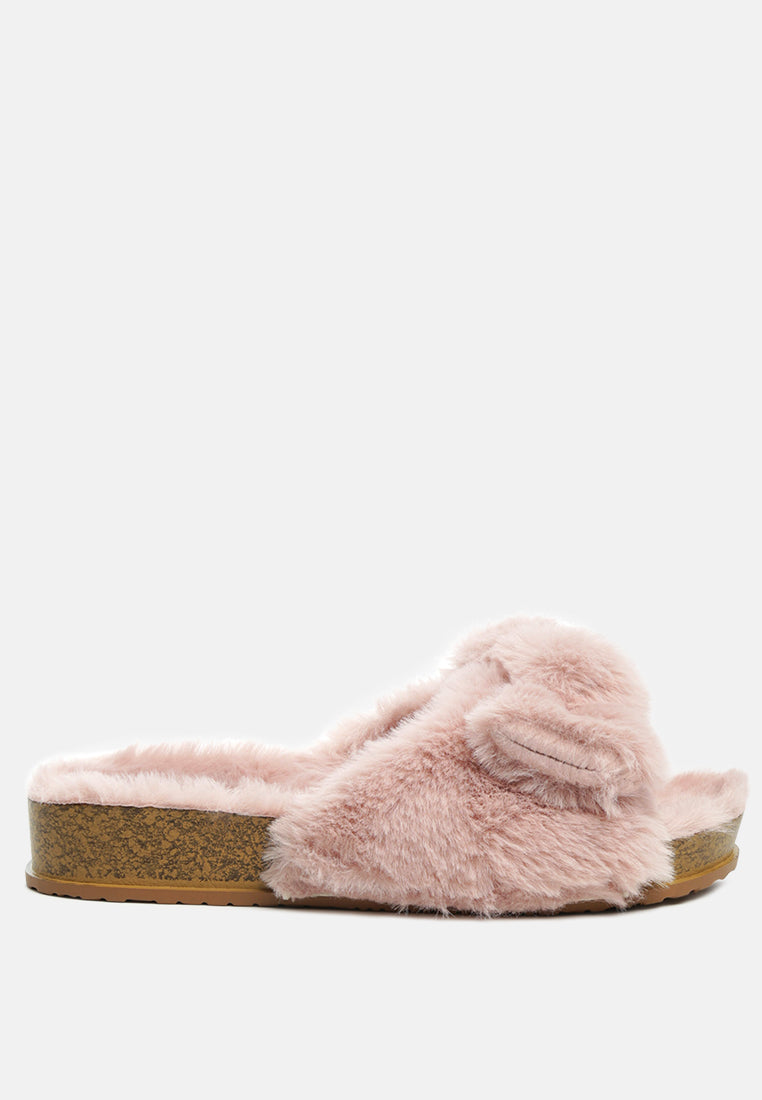 Fuzz Bow Fur Flats-5