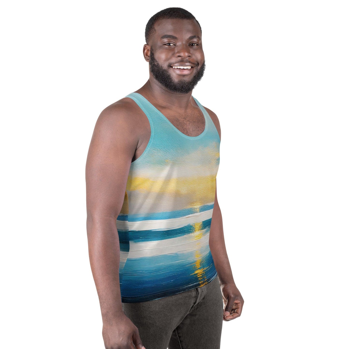 Mens Stretch Fit Tank Top - Blue Ocean Golden Sunset Print-2