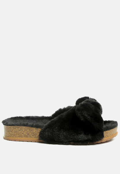 Fuzz Bow Fur Flats-0