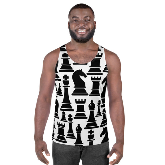Mens Stretch Fit Tank Top - Black and White Chess Print-0