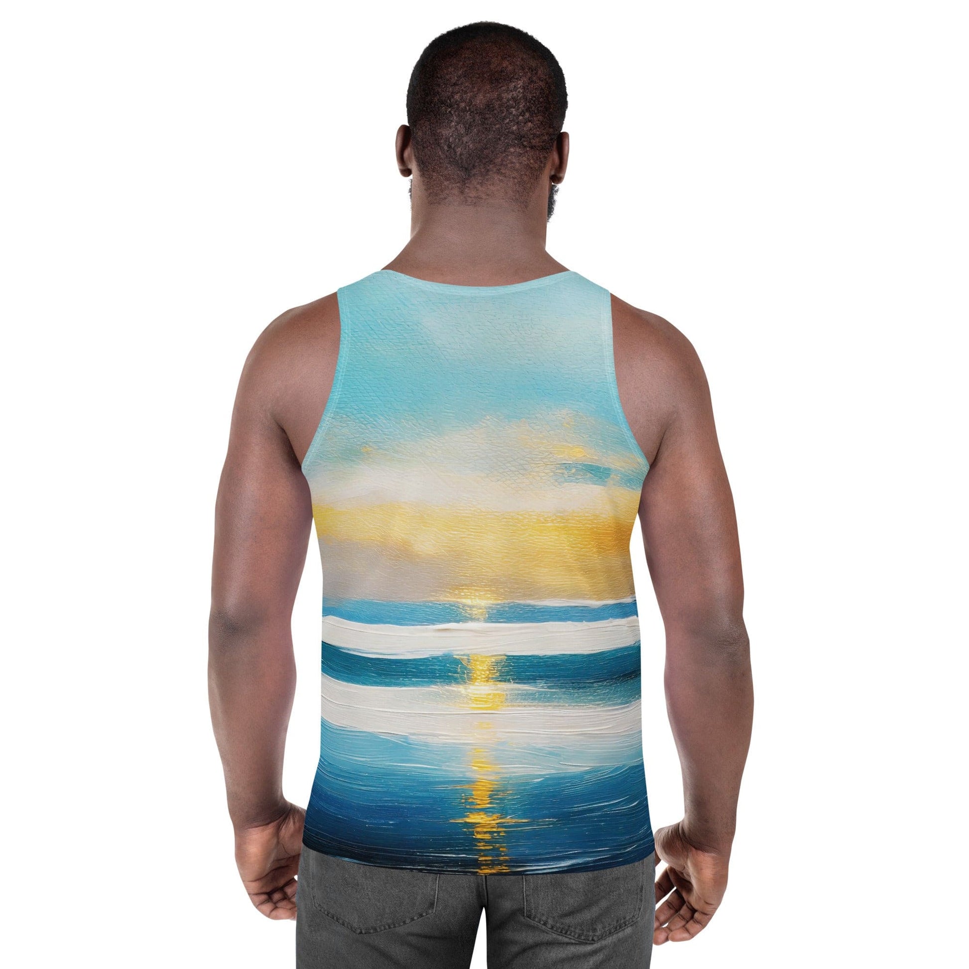 Mens Stretch Fit Tank Top - Blue Ocean Golden Sunset Print-3